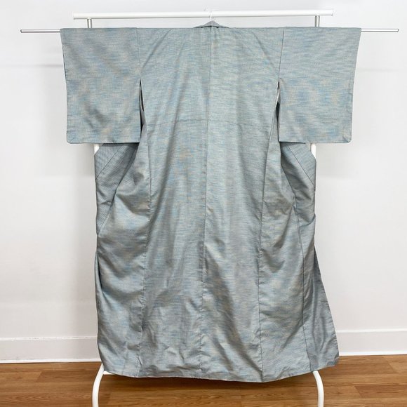 Vintage Blue ORI Woven Unisex Kimono, Long Authentic Japanese Silk Kimono - Picture 13 of 16